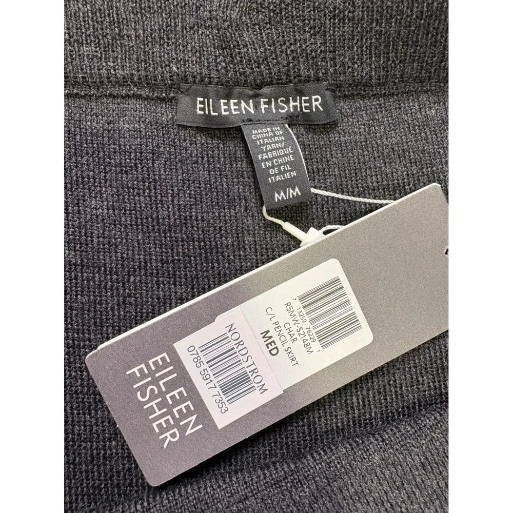 NWT Eileen Fisher Merino Wool Pencil Skirt M Grey Midi Knit Capsule Minimal Boho